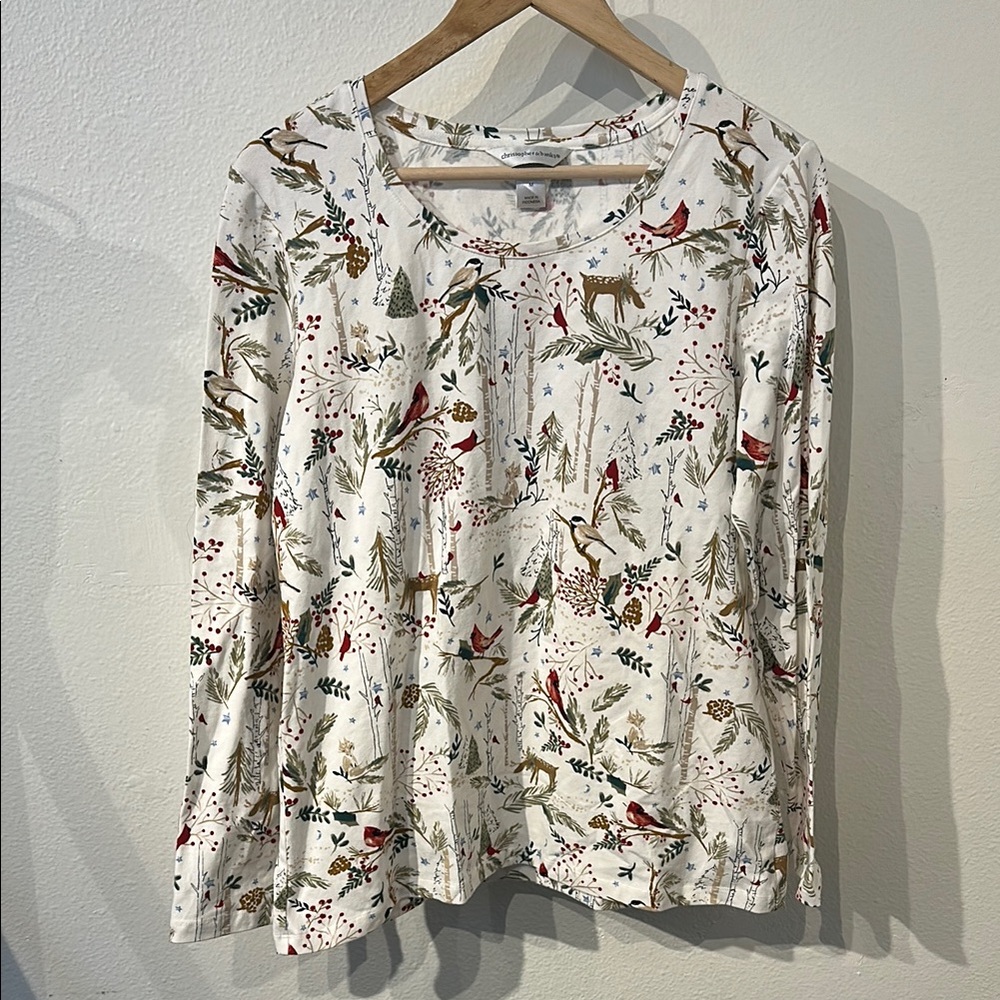 Christopher & Banks  Long Sleeve tee with winter nature scene